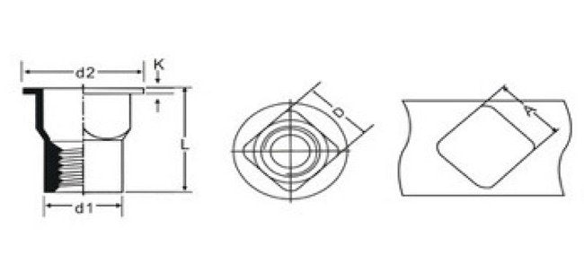 A-Series 6.0mm Semi-Hexagon Square Rivet Nut - Image 2