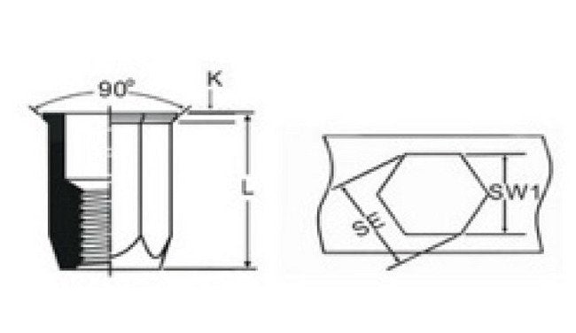 16.0mm Full Hexagon Reduced Countersunk Head Rivet Nut - Image 2