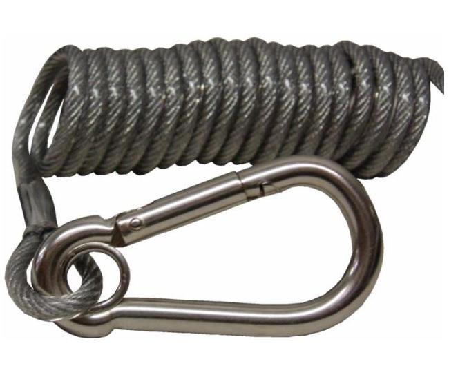 Vinyl-Coated Coiled GAC Cable with Carabiner Snap Hook - Image 1