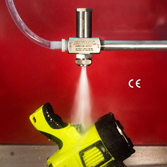Stainless Steel External Mix Atomizing Nozzle - 1/8 FNPT No Drip Flat Fan Spray - Image 10
