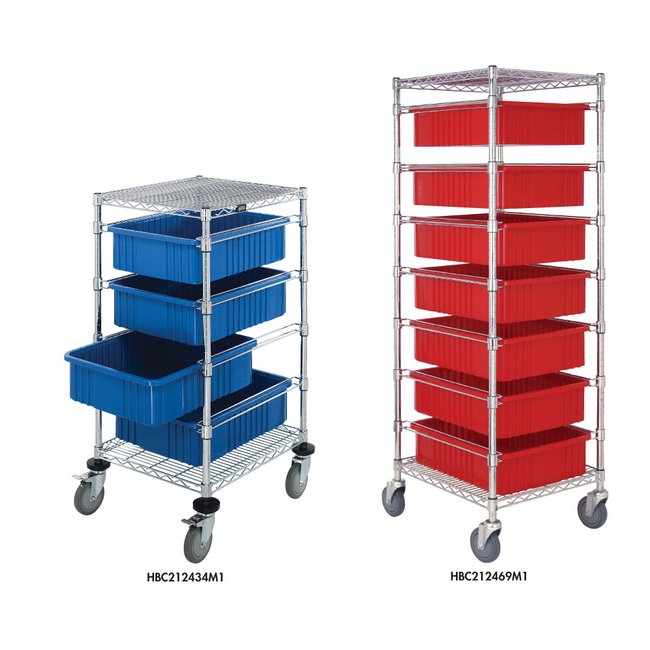 Source Equipment Company 24x45 Red 4 Bin Cart with Grid Containers - Image 1