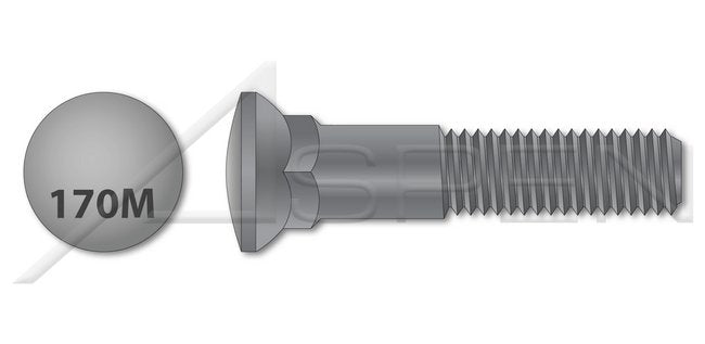 Dome Head #3; Head 4 Inch (in) Thread Length Grade 9 Steel Plain Plow Bolt - Image 1