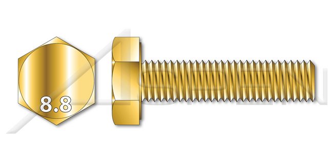 Class 8.8 Steel Yellow Zinc DIN 933/ISO 4017 Metric Full Thread Hex Head Cap Screw Bolt - Image 1