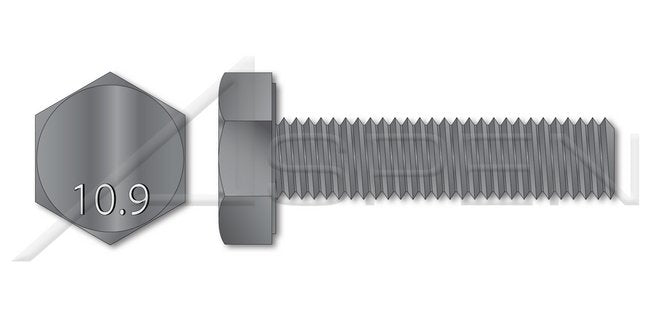 DIN 933/ISO 4017 Metric Full Thread Class 10.9 Steel Plain Hex Head Cap Screw Bolt - Image 1