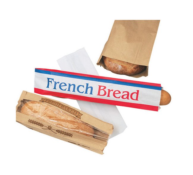 Kraft Paper Bread Storage Bag with Window, 4.5x28 in, 'Fresh Baked' Message - Image 1