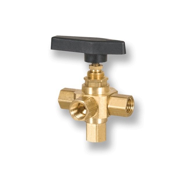 BSL Series 10-32 Size Female National Pipe Thread (FNPT) 5-Way Metal Ball Valve - Image 1