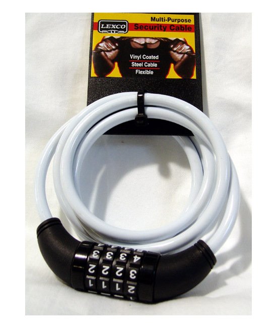 Lexco 6' 5/16 Coiled Cable Combination Lock (White) - Image 1