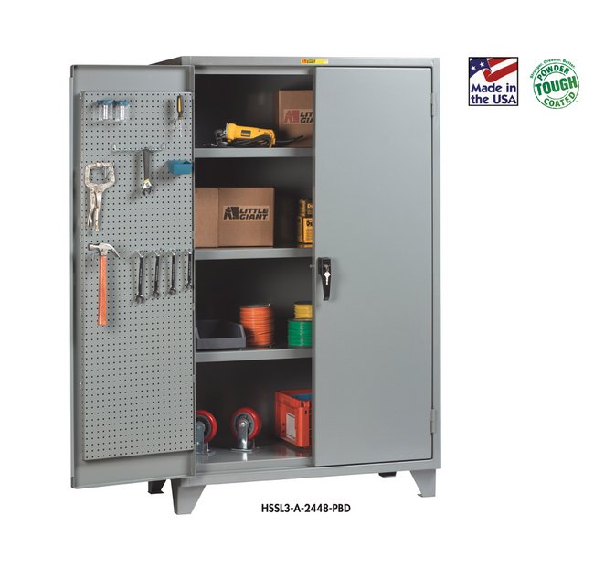 Heavy-Duty 60"W x 24"D 3-Shelf Cabinet with Pegboard Door - Image 1