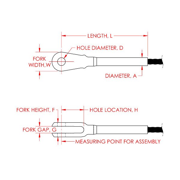 0.254 Inch (in) Height Military Speciation (MS) Stainless Steel Cable Fork - Image 2