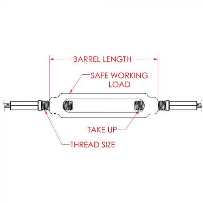 0.188 Inch (in) Maximum Mating Cable Diameter Super Strength Aluminum Plug and Plug Cable Turnbuckle - Image 2