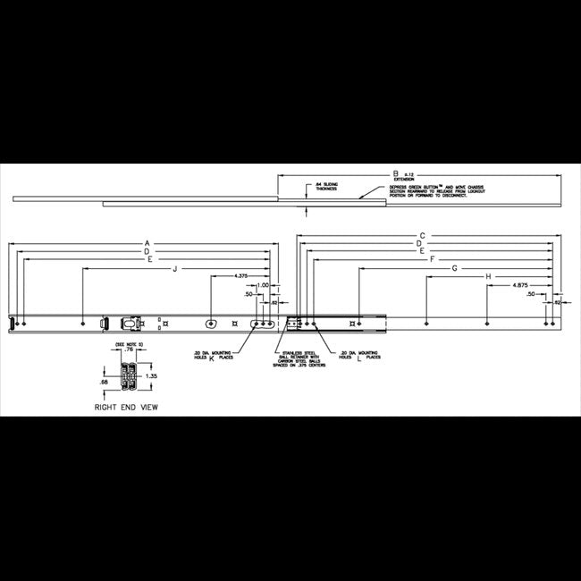 CLB-307 Full Extension with Quick Disconnect Ball Bearing Slide - Image 2