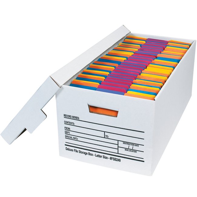 Deluxe File Storage Box - 24x12x10 in, ECT-32 White Corrugated, Pack of 12 - Image 1