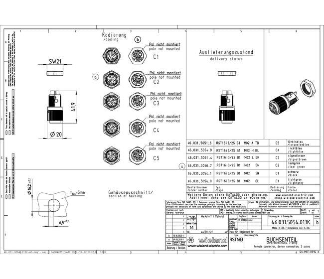 Wieland RST16I3/2S B1 M02 A TB Device Connector - Outdoor Rated, Female Screw Connection - Image 3