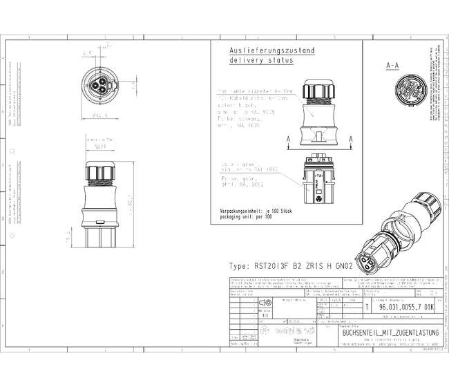 Wieland RST20I3F B2 ZR1SH GN0 Circular Connector - Female, 20A, IP69 Rated - Image 2