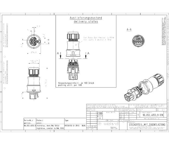 Wieland RST20I5S Male Circular Connector - 5 Pole, 20A, IP69 Protection - Image 2