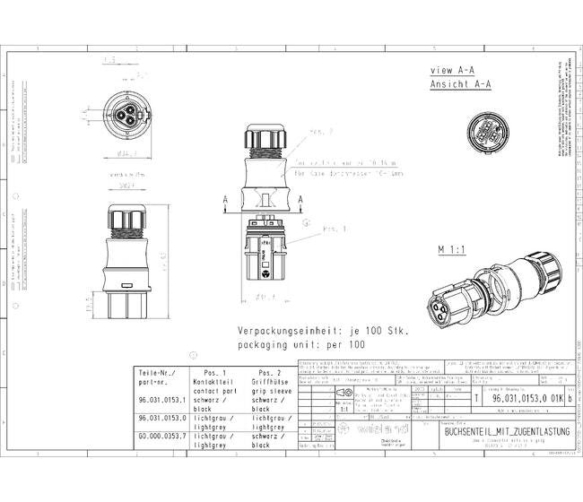 Wieland RST20I3F B2 ZR2 SW Circular Connector - 3 Pole, 20A, Female - Image 2