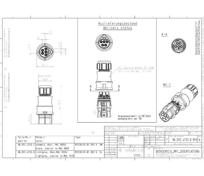 Wieland RST20I5S B1 ZR2 SW Circular Connector - 20A, Female, IP69 Rated - Image 2