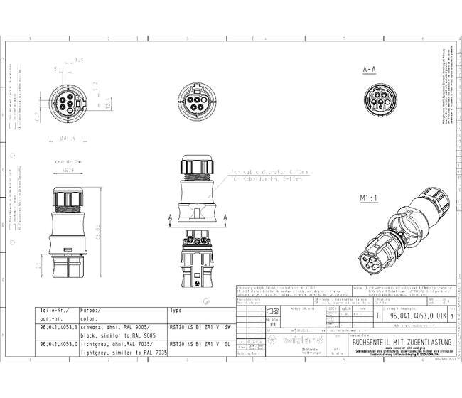 Wieland RST20I4S B1 ZR1 SW Circular Connector - 20A, IP69 Rated - Image 2