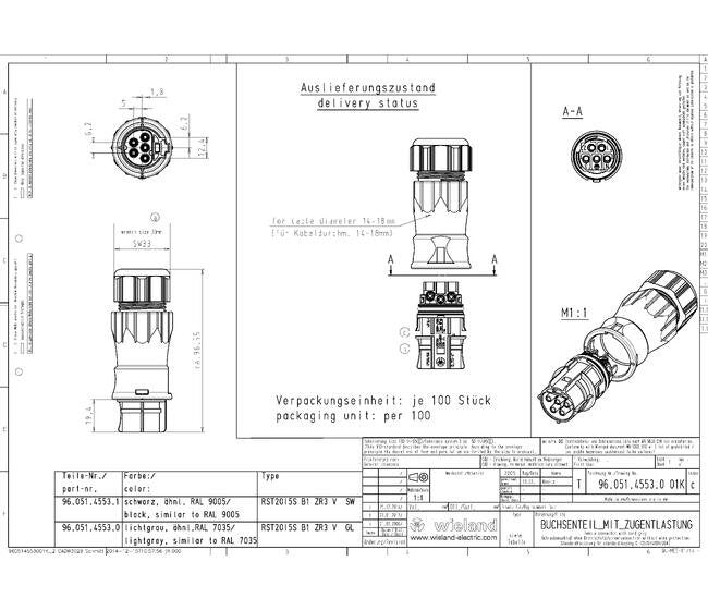 Wieland RST20I5S B1 ZR3 SW 5-Pole Electrical Connector - Image 2