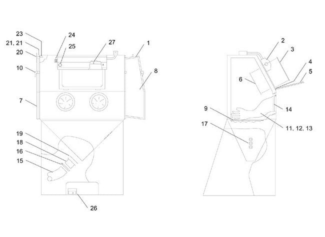 Champagne BNP 55 Suction Blast Cabinet Left Door Assembly - Image 1