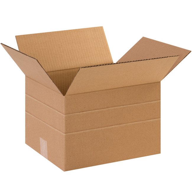 Adjustable Multi-Depth Corrugated Box - 12x10x8 inches - Image 1