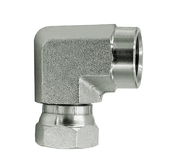 Carbon Steel 90 Degree Swivel Pipe Elbow, 1/4in NPTF x 3/8in NPSM - Image 1