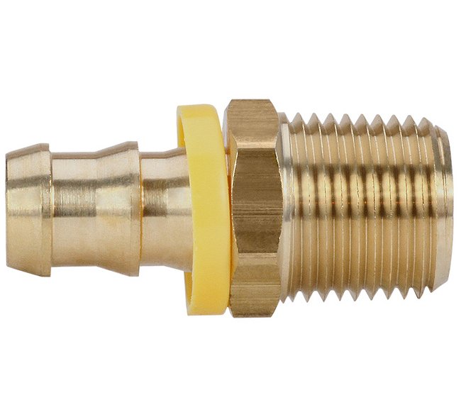 Brass Hose x Male NPT Grip-On Fitting, 1/4in ID x 1/8in Thread - Image 1