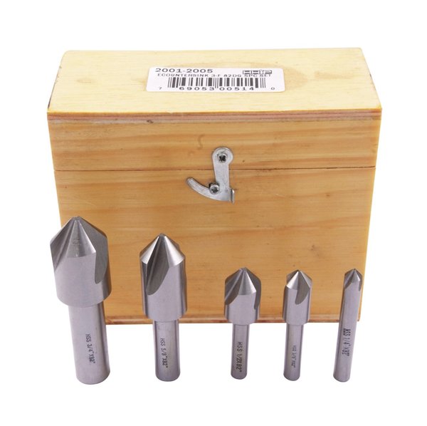 Precise 5-Piece 82 Degree HSS Countersink Set, 1/4-1 Inch - Image 2