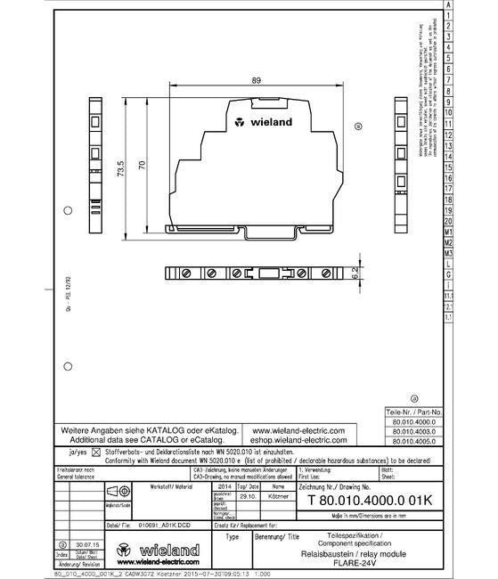 Wieland 24DC-1W-250V6A Screw Clamp Relay Module - Image 2