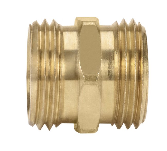 Brass Garden Hose Fitting - Male GHT x Male GHT, 3/4 inch - Image 1