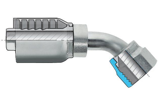 ORFS Female 45-Degree Swivel Coupling - 43 Series Bite To Wire, Carbon Steel - Image 1