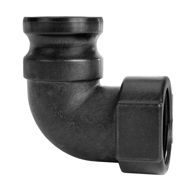 Polypropylene Type A 1 1/2'' Male Adapter x Female NPT 90° Elbow Cam & Groove Coupling - Image 1