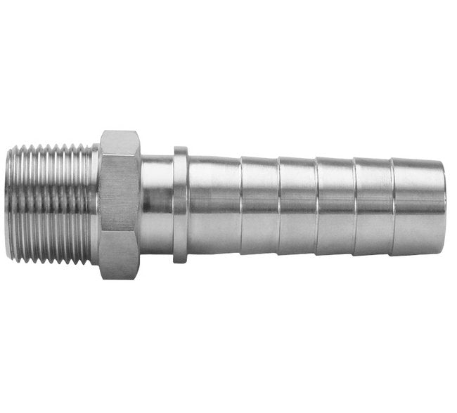 316 Stainless Steel Male NPT x Hose Barb Hose Nipple, 3/8 x 1/2 Inch - Image 1