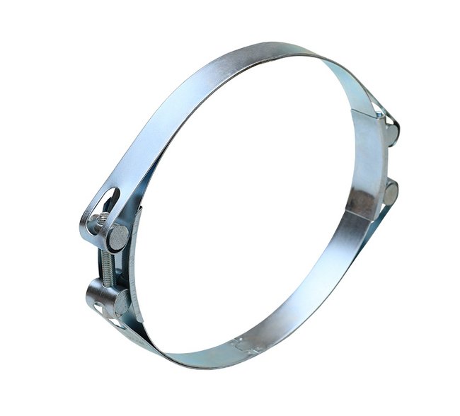 Zinc Plated Carbon Steel Two Bolt Hose Clamp - 221-231mm Opening Size - Image 1