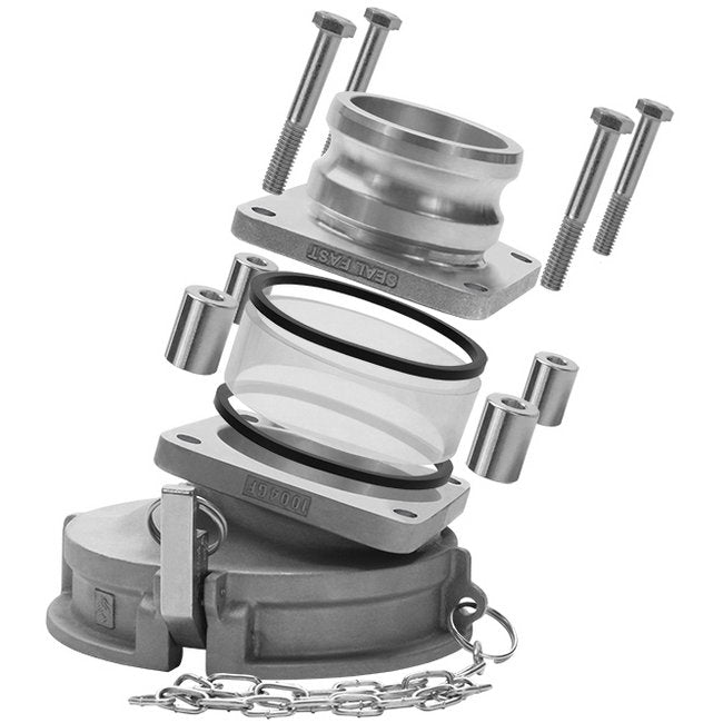 Seal Fast 4in Aluminum Gravity Drop Male Straight Coupling with Self-Locking Handles - Image 1