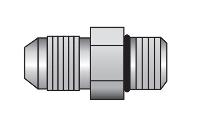 Carbon Steel JIC Male x Short Male Adapter Fitting - 1/4 in T1 and T2 UNF - Series 6400 - Image 1
