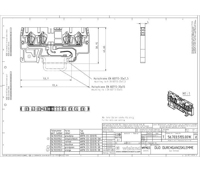 Wieland Duo-Modular Terminal Block with 4 Clamp Positions, Gray WKFN 2 - Image 3
