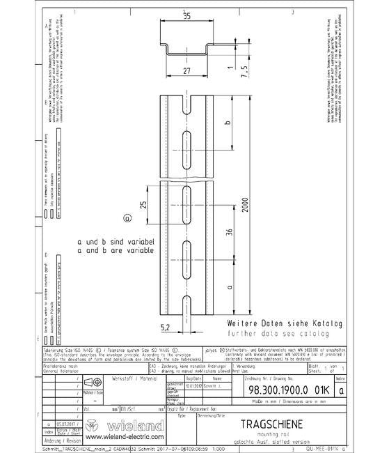 Wieland TS 35 x 7 Steel Mounting Rail - Image 3