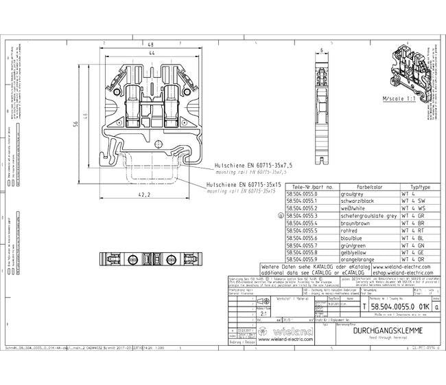 Wieland WT 4 GN Green Feed-Through Terminal Block - Image 3