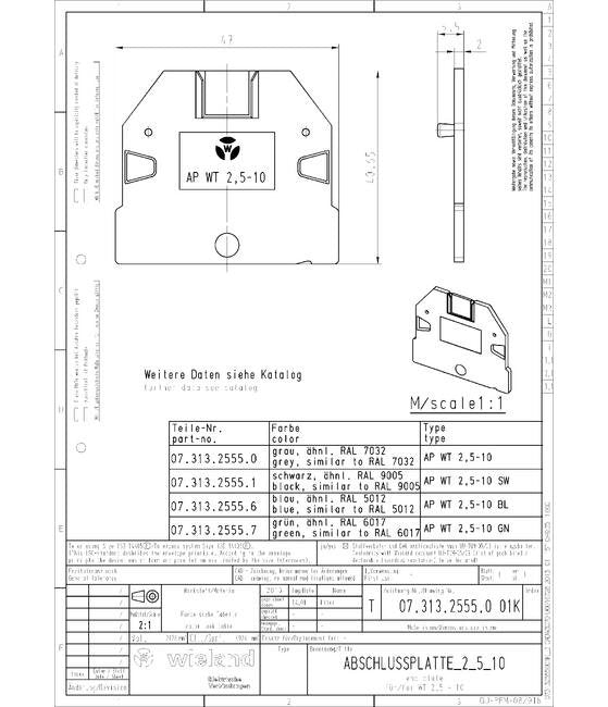 Wieland AP WT 2 Gray End Plate for DIN Rail Terminal Blocks - Image 3