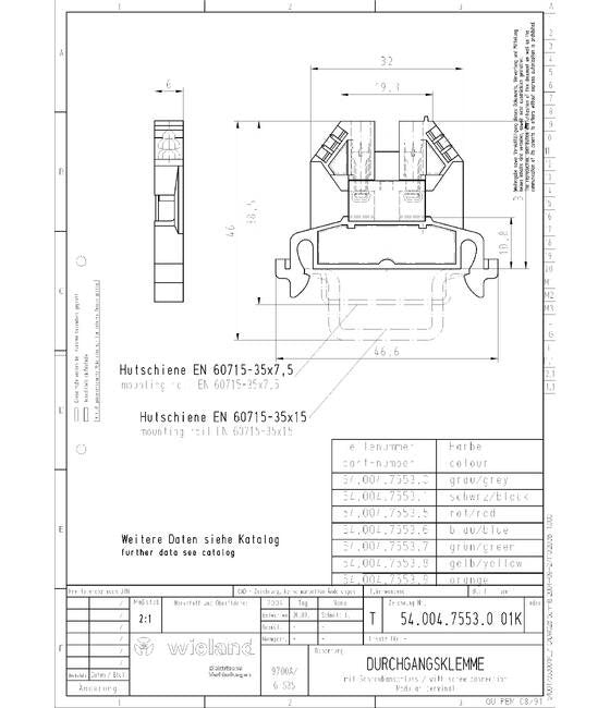Wieland 9700 A/6 S35 Feed-Through Terminal Block - Image 3