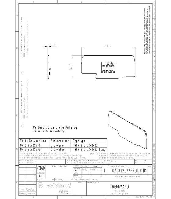 Wieland TWFN 2,5 D2/2/35 Gray Partition End Plate for DIN Rail Terminal Blocks - Image 3