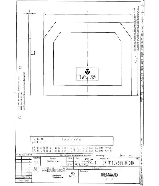 Wieland TWN 35/V0 Gray Partition End Plate for DIN Rail Terminal Blocks - Image 3