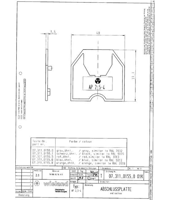 Wieland AP 2 End Plate for DIN Rail Terminal Blocks - Image 3