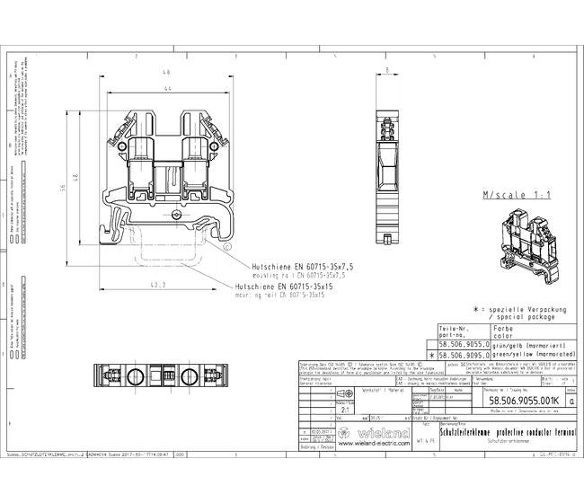 Wieland WT 6 PE Earth Terminal Block for DIN Rail Mounting - Image 2