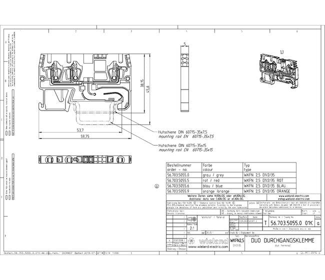 Wieland WKFN 2 Duo-Modular Terminal Block with 3 Clamp Positions, Gray - Image 3