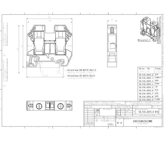 Wieland WT 16 Feed-Through Terminal Block for TS 35 Rail Mounting - Image 2