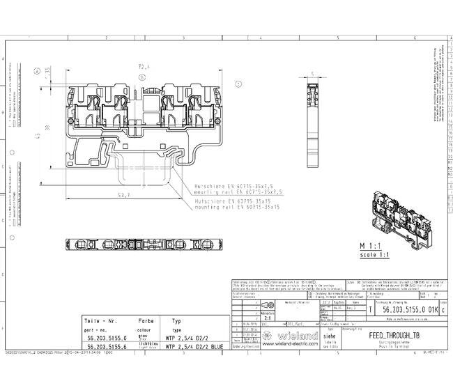Wieland WTP 2,5/4 D2/2 Feed-Through Terminal Block - Image 3