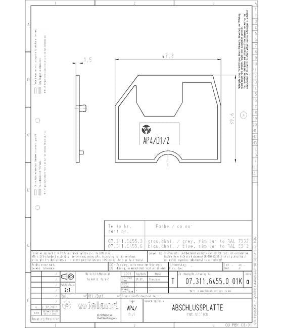Wieland Grey DIN Rail Terminal Block End Plate AP4 /D1/2/V0 - Image 3