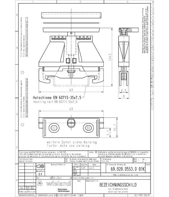 Wieland 9708/2 BS 35 End Bracket for DIN Rail Terminal Blocks - Image 2